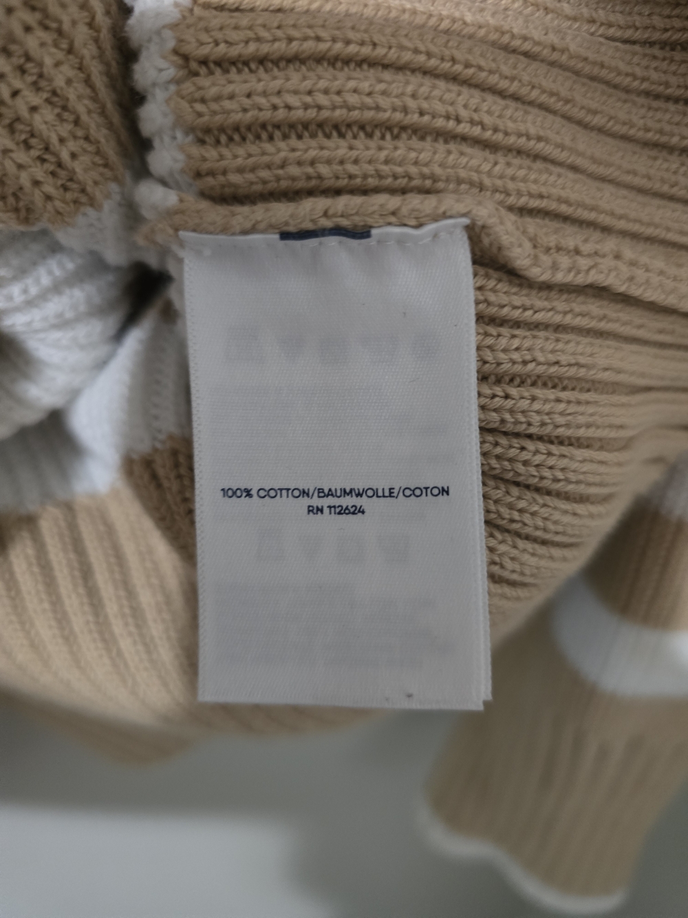 Lands' End Woman's Tan & White Stripe Half-Zip Sweater - Picture 5 of 5